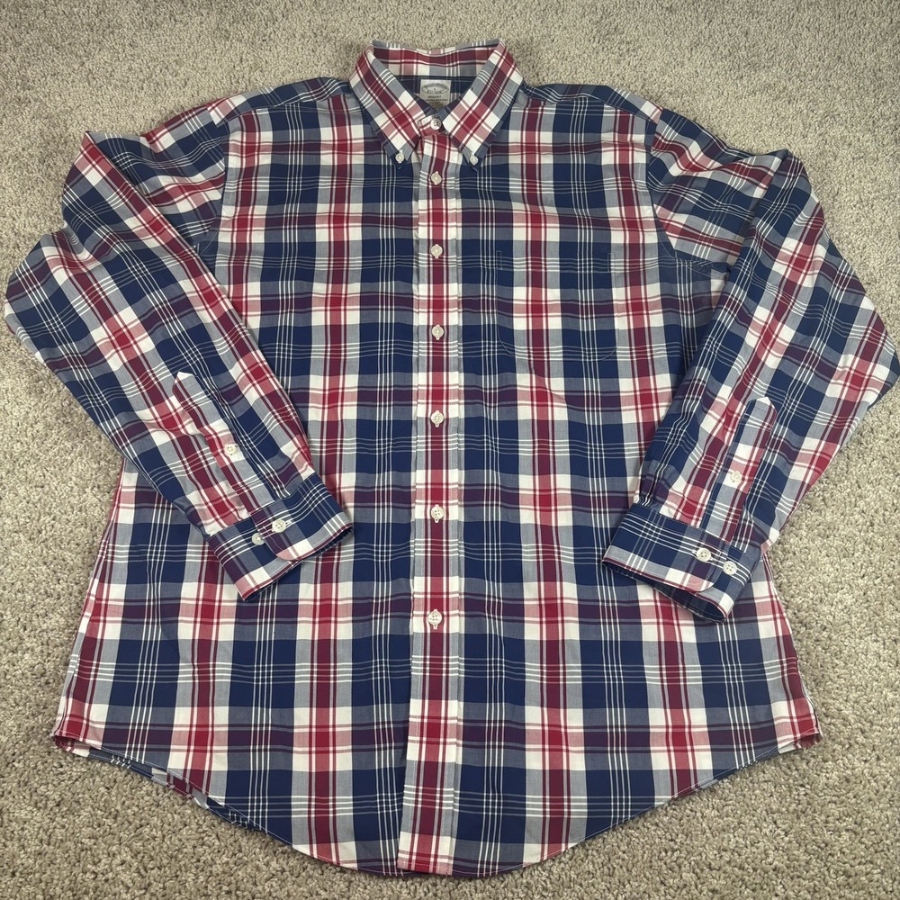 Brooks‎ Brothers Button Down Shirt Mens Large Regent Fit Plaid Cotton Preppy